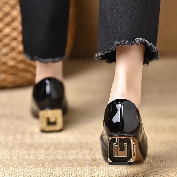 Women's Low-cut Shoes 2025 Spring and Autumn Fashion Low-heeled Pumps Classic Metal Toe Pointed High-heeled Office Shoes. image 5
