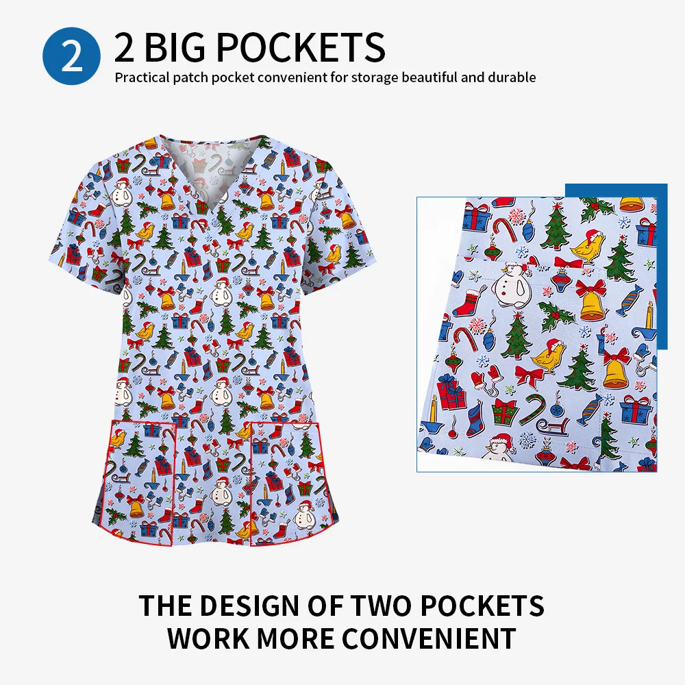 Nurse Accessories Christmas Print Pet Hospital Doctor T-shirts Nursing Clothes Women Cartoon Scrubs Tops Medical Doctor Uniforms