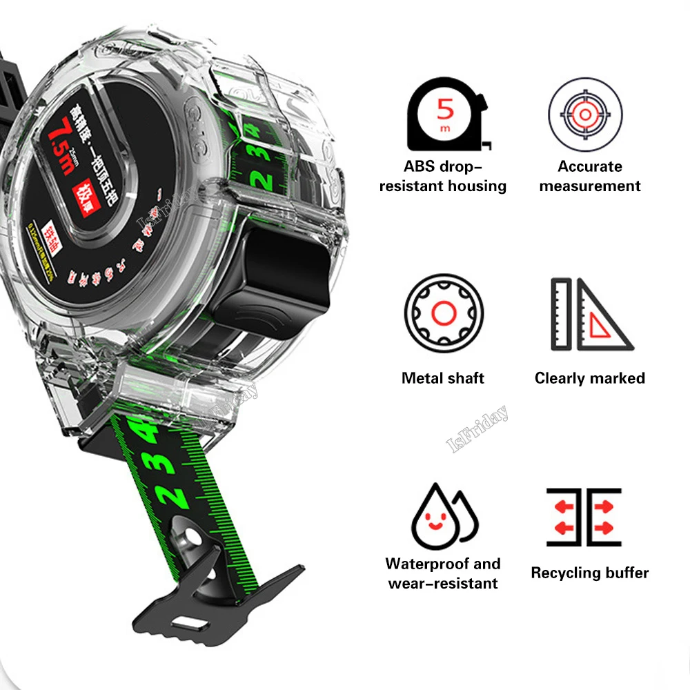 Imagem -05 - Fita Métrica de Alta Precisão com Fluorescência Régua para Trabalhar Madeira Espessamento Impermeável Anticorrosivo Ferramenta de Medição 5m 75 m 10m