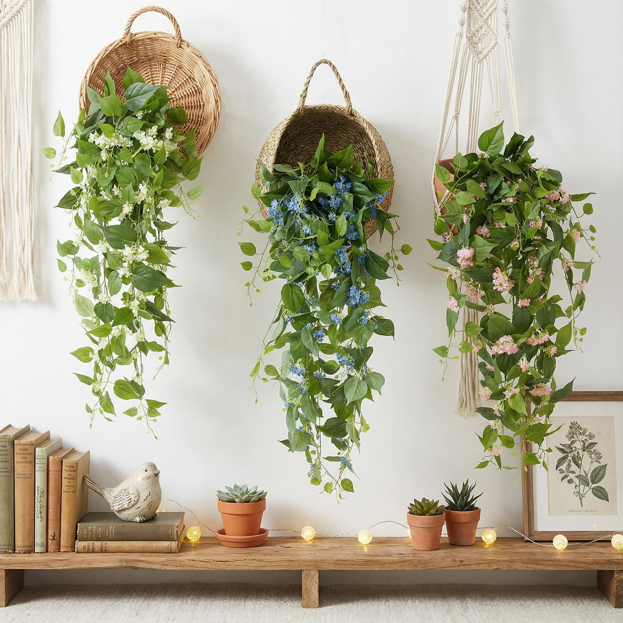 Decoración de pared de vid de hiedra de Boston Artificial, plantas colgantes de Pothos de imitación realistas para cubierta de escalada en el techo, habitación verde verde verde