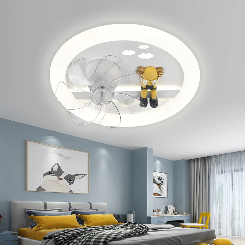 Children's Room Ceiling Fan Light Shaking Silent Bedroom Light Simple Living Room Dining Room Invisible With Fan Ceiling Lamp