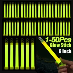 1-50pcs Glow Sticks with Hook 6 inch Fluorescence Light for Hiking Camping Outdoor Emergency Concert Party Light Sticks