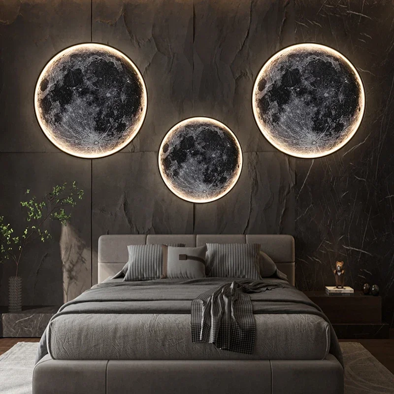 Modern 3D Moon Led Wall Lamp Living Room Background Light Home Decor Lamparas Bedroom Bedside Lighting Corridor Sconce Luminaire