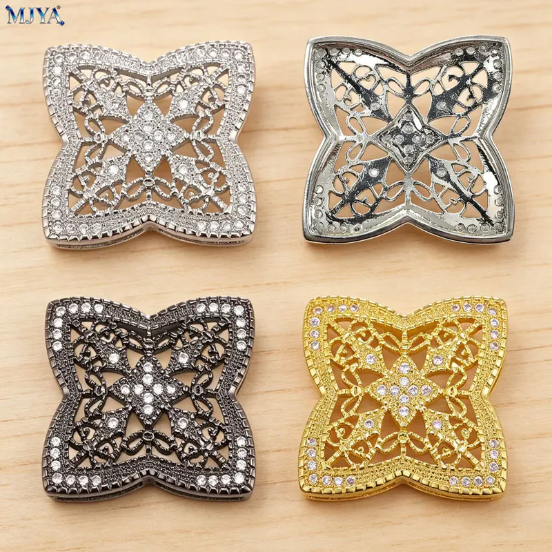 

MJYA Luxury Copper Zircon Spacers Filigree Flower Connectors For DIY Pearls Tassels Necklace Jewelry Making Supplies Accessories