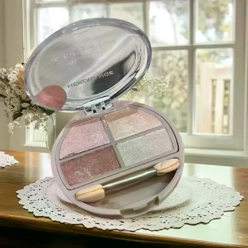 HERORANGE Palette de fards à paupières 4 couleurs scintillants et naturels, pour contour des yeux et effet effet de coquille d'œuf, avec pinceau