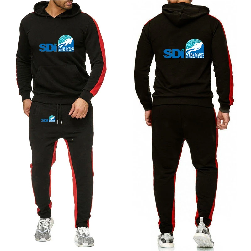 Scuba Diving International SDI Diving Dive La nueva camiseta deportiva de manga larga y pantalones deportivos casuales de dos piezas para hombre con capucha