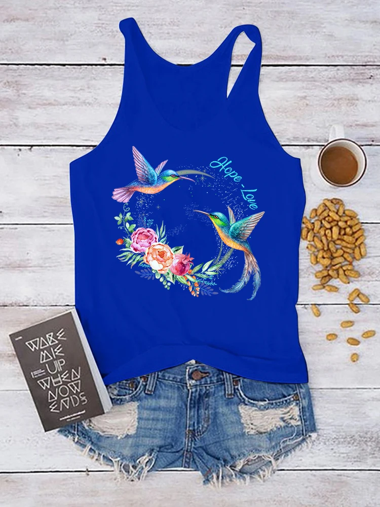 Seyoushy Bird of Peace nadzieja z miłosnym nadrukiem Tank Top kobiety bez rękawów moda damska letnia koszulka koszula Harajuku luźne koszulki Femme