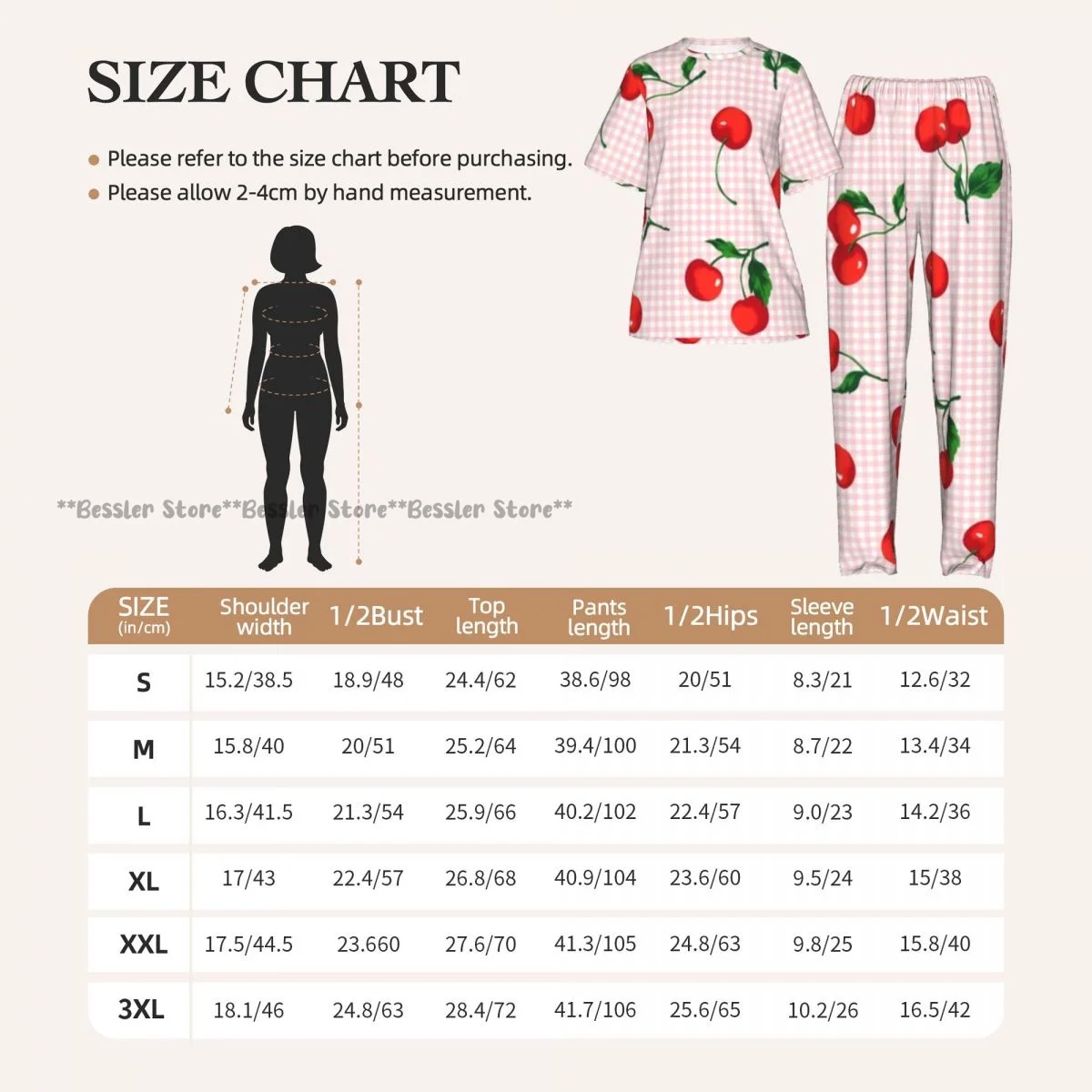 Cherry Pajamas Set Short-sleeved Women Home Clothing 6