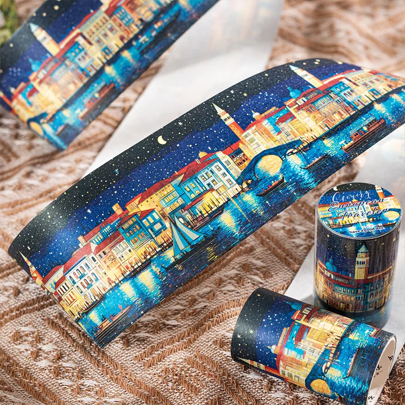 

1 Roll/2 Roll of Tape European Traveler Series Travel Scenery Theme Tape Retro Journal Collage
