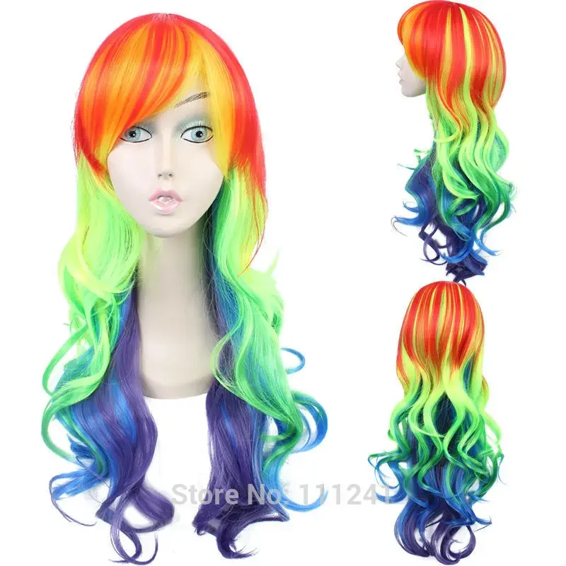 

Rainbow Dash 65cm Long Curly Wavy Synthetic Hair Cosplay Wig Wig Cap