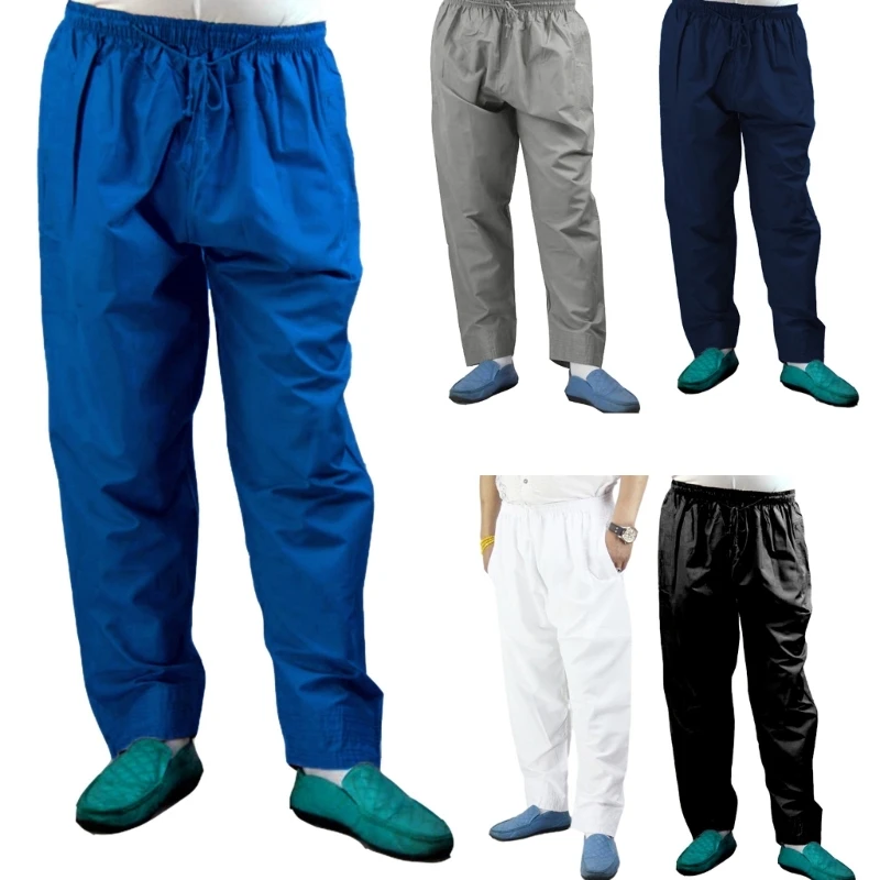 Men Muslims Pants,Casual Loose Drawstring Pants Cotton Afghan Trousers with Pockets Ethnic Long Pants Daily Party