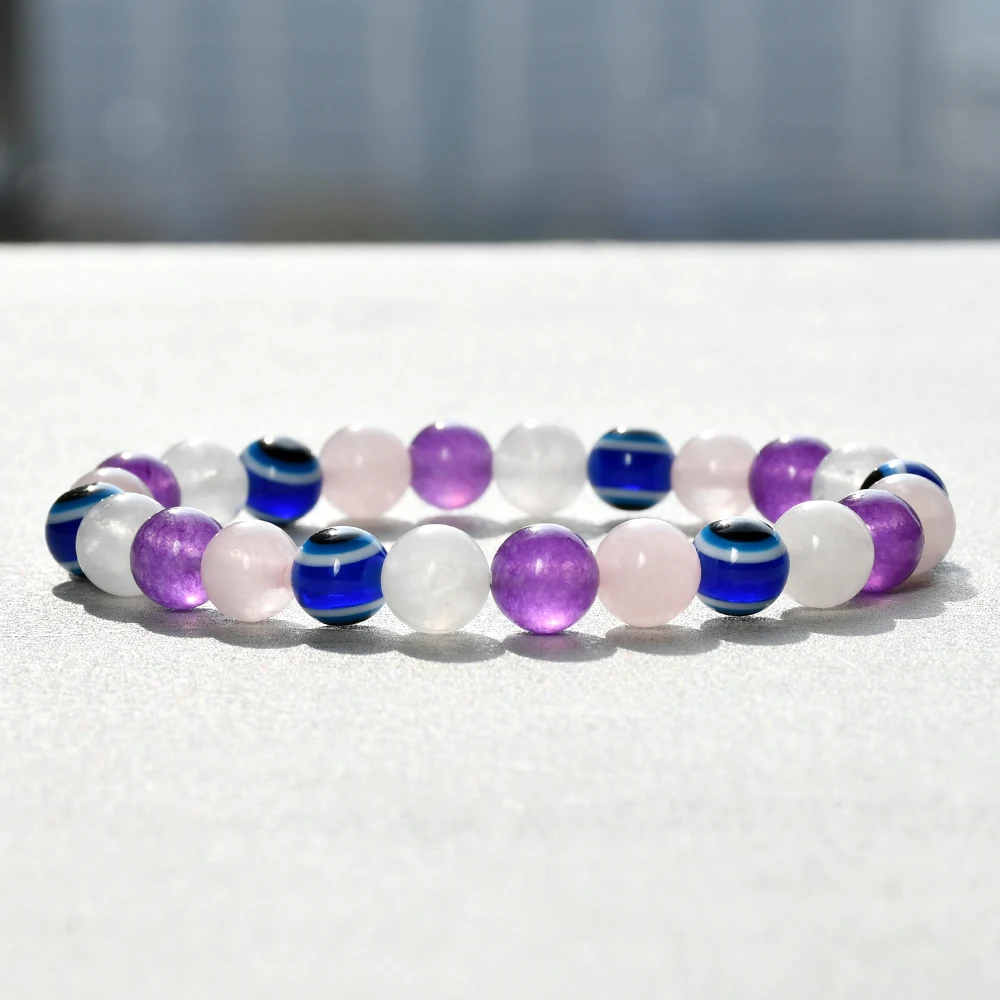 Vintage Rose Quartz Amethyst White Jade Elastic Beaded Bracelets Round Loose Stone Bead DIY Fashion Handmade Bracelet image 6