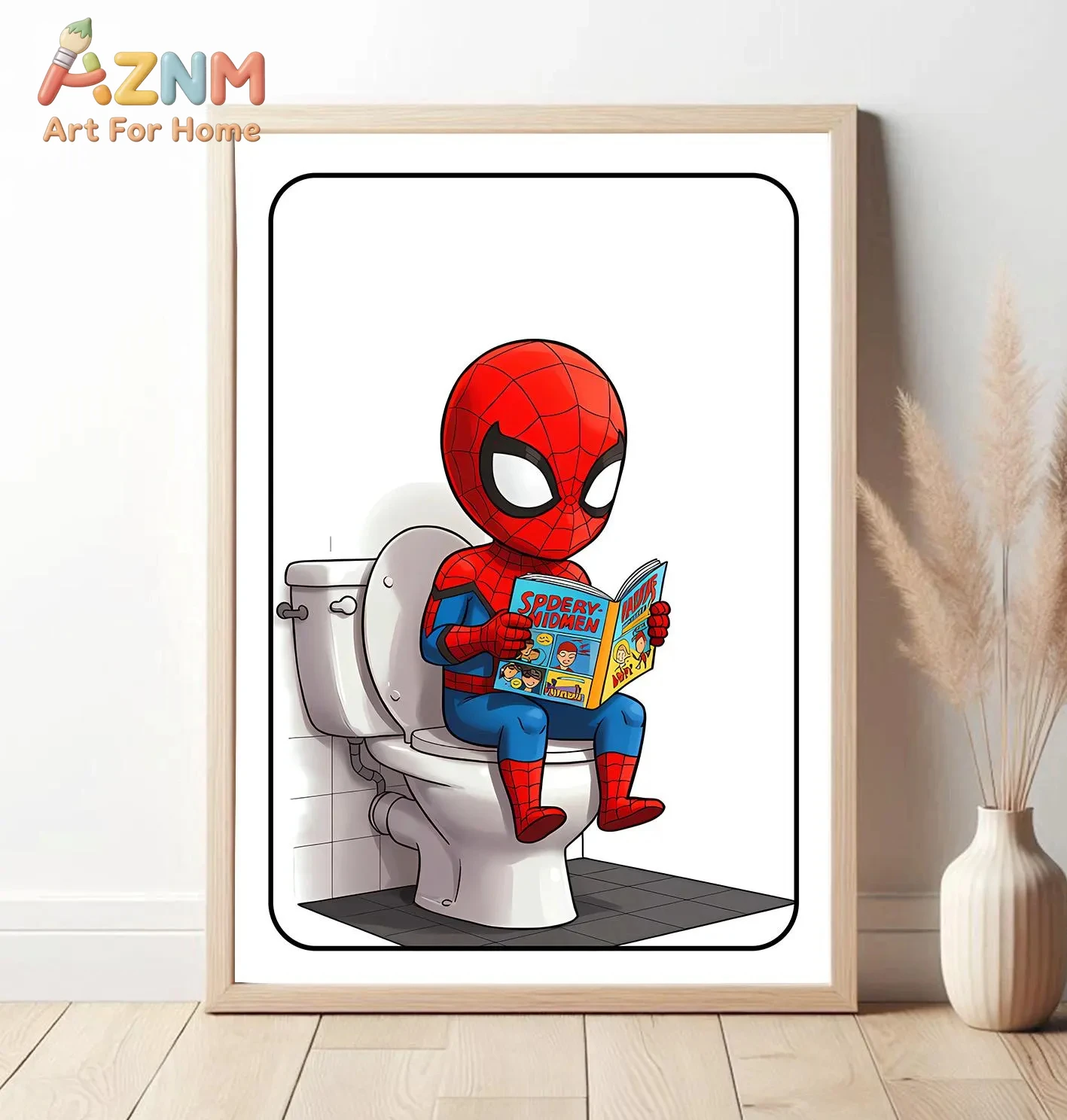 Superhero Kids Bathroom Sign Set _ Funny Restroom Art _ Set of 4 _ Spiderman