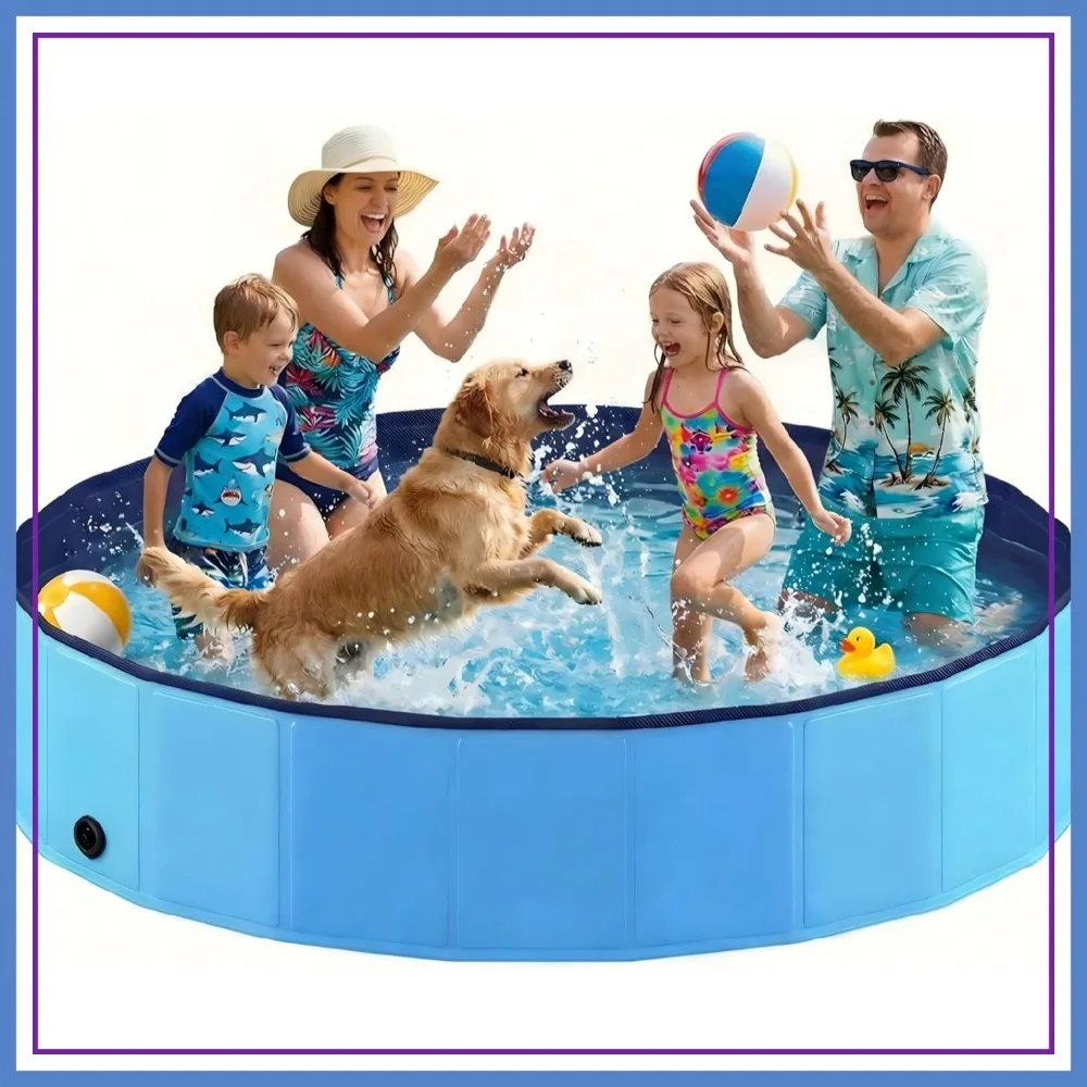 

Foldable Dog Pool, Collapsible Swimming Pool Hard Plastic Portable Pet Bath Tub for Indoor Outdoor Backyard