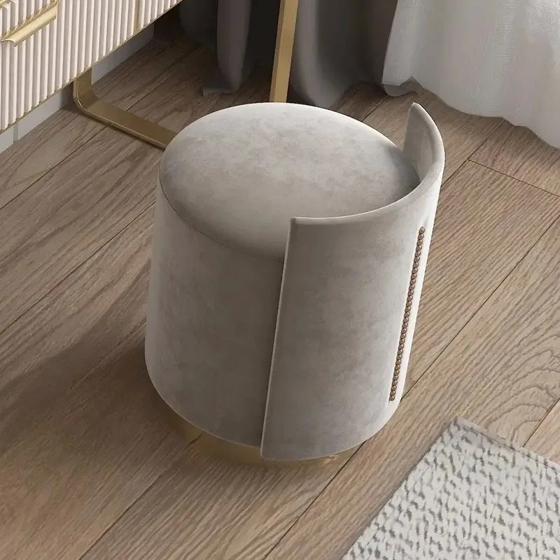 Light Luxury Wood Frame Makeup Stool Ottoman Nordic Modern Minimalist Flannel Upholstery Bedroom Dressing Table Home Nail Beauty