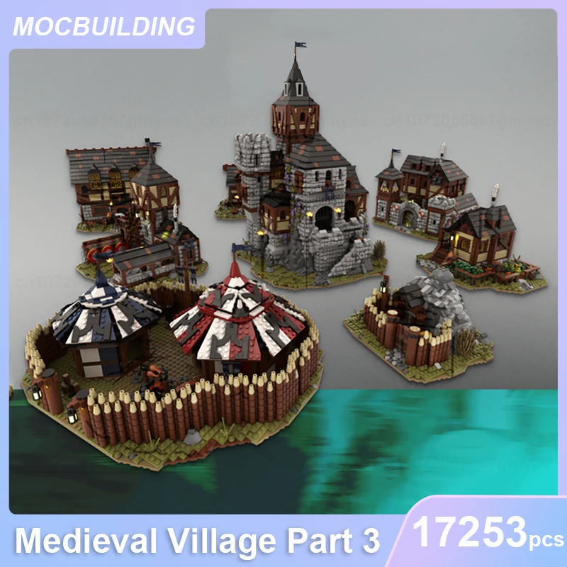 Pueblo Medieval parte 3 modelo 8 Set Castillo MOC bloques de construcción DIY montar ladrillos arquitectura exhibición juguetes de Navidad regalos 17253 Uds