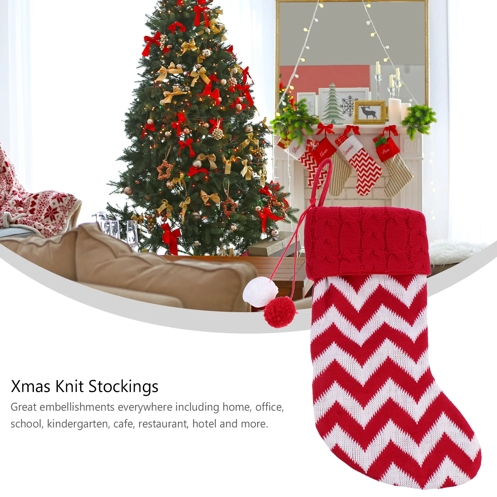 

Christmas Stockings Hanging Socks Xmas Tree Christmas Stockings Child Red White Stripe Knit Festive nament Pendulum
