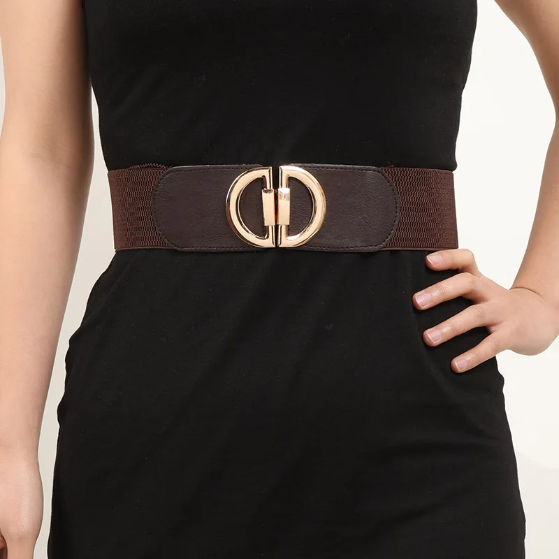 Genuine Leather Womens Wide Belt Elastic Stretch Cinch Waistband Lady Cummerband