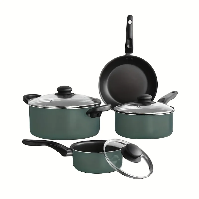 7-Piece Non-Stick Green Aluminum Cookware Set - Premium Cookware Sets for Effortless Cooking and Easy Cleanup - Durable