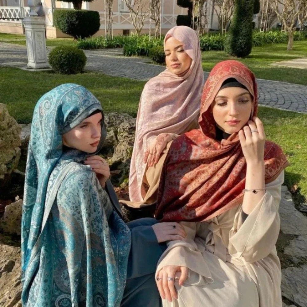 185*70cm New Cashew Tassel Long Jersey Hijab Scarf Muslim Fashion Turbans for Women Ethnic Scarf Popular Shawl Islamic Clothing