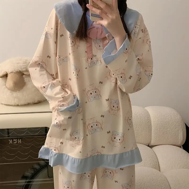 أطقم بيجامات نوم نسائية من سانريو ماي ميلودي كاواي كارتونية للطالبات للربيع والخريف بأكمام طويلة ملابس نوم ملابس منزلية #1