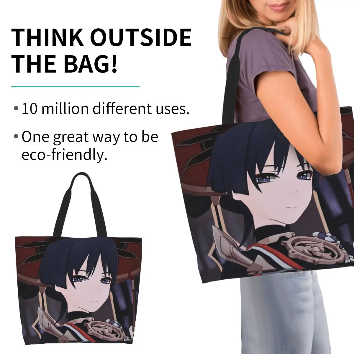 Diluc Genshin Impact Anime Shopping Tote Bag Canvas Large Capacity Shoulder Bags Shopper Grocery Handbag for Women