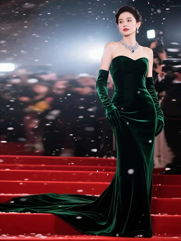 

Sexy een Velvet Fi Tail Evening Dr Women Slimming Par ow Host Dr Winter Faion mid Waist Zipper Sle Long Skirt