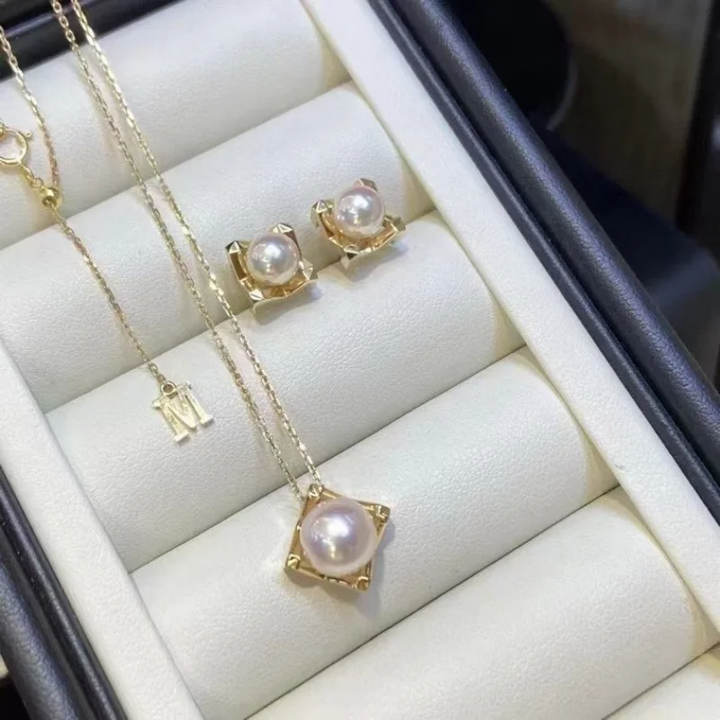 

SGARIT Fashion Pearl Jewelry Set 8-9mm 925 silver Pearl Necklace 6-7mm Aurora White Round Stud Earring Jewellery Set SJ02