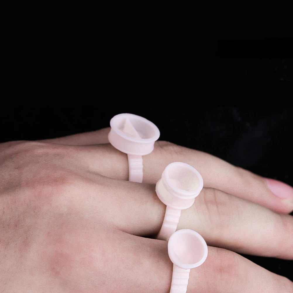 

100 Pcs Coloring Rings And Cups Cup Disposable Ink Eyelash Makeup Tool Pigment Container Holder Eyebrow Tattooing
