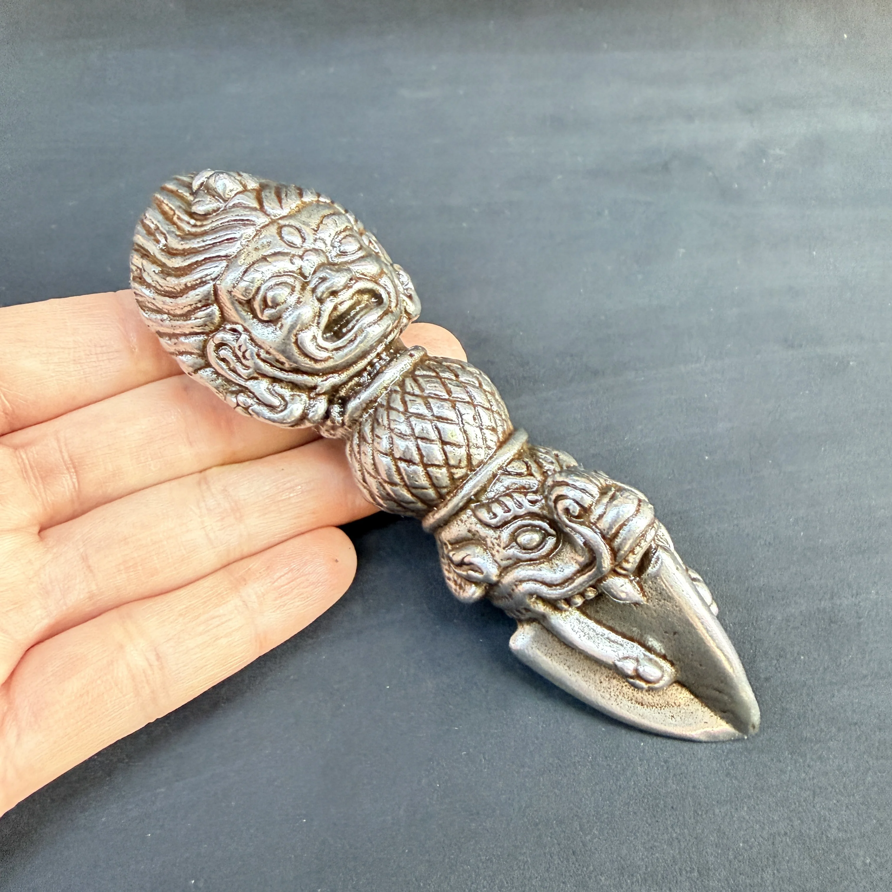 Tibetan Mahakala Phurba, Iron Single Blade Ritual Pestle, Buddhist Protection Altar Ornament