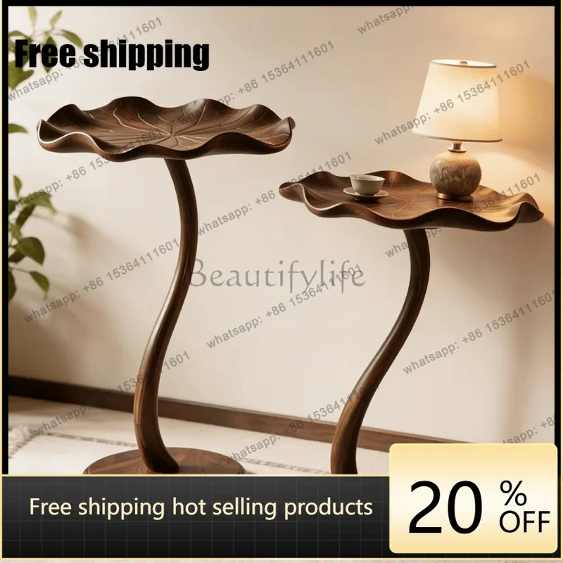 YJ New Chinese Black Walnut Lotus Leaf Shape Side Table Creative Solid Wood Custom Corner Table