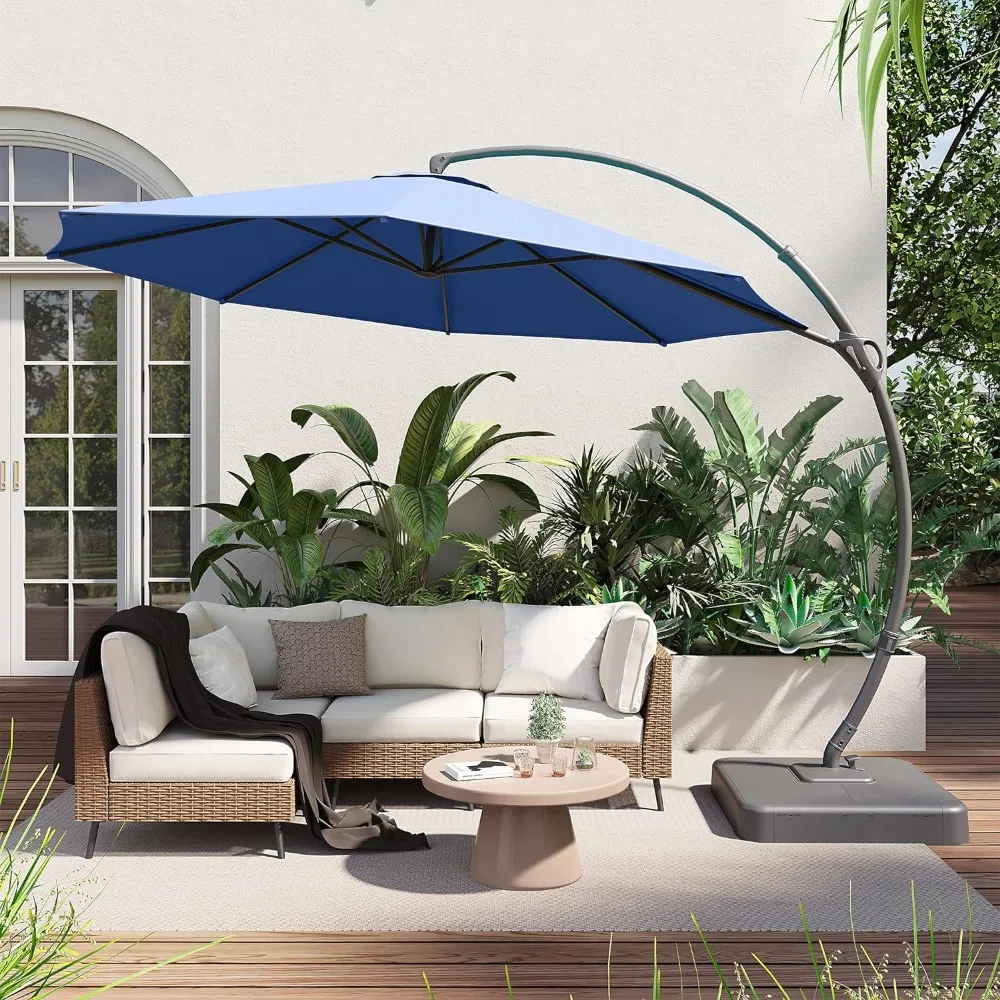 Outdoor Patio Umbrella with Base Included, 12 FT Deluxe Curvy Cantilever Offset Hanging with 360° Rotation, Outdoor Umbrella