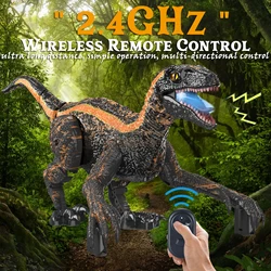 Remote Control Dinosaur Toys Kids RC Electric Walking Jurassic Dinosaur Simulation Velociraptor Toy With LED Light And Roaring