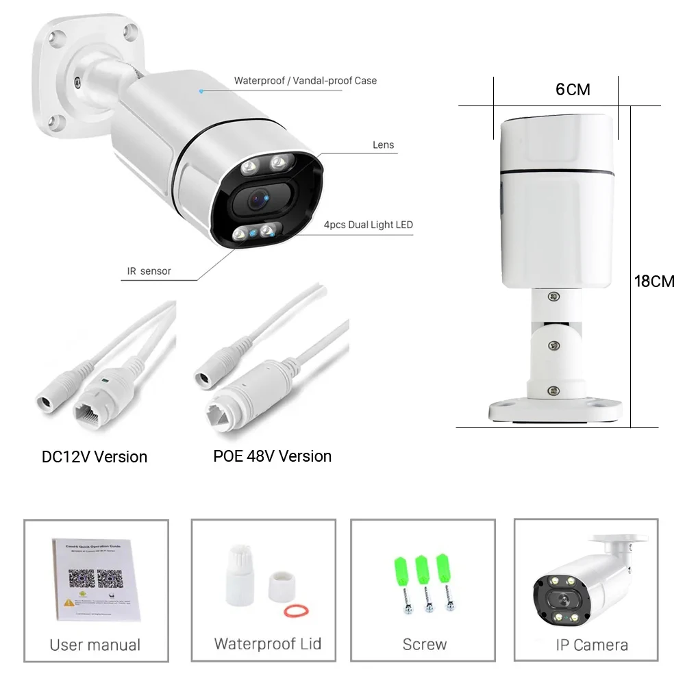 

3MP IMX307 POE IP Camera 24/7 Recording Color Night Vision Waterproof Outdoor Indoor Metal Bullet Security Camera