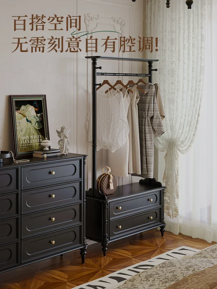 Coat rack 2025 new floor-to-ceiling bedroom all solid wood American retro hanger, integrated shelf bedside light luxury