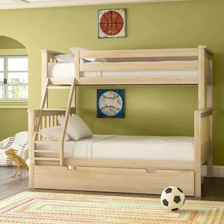 Children Kids Used Solid Wood Standard Bunk Bed with Trundle Korean Gray Wood Box Style Packing Modern Bedroom Color