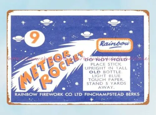 homeware decor Vintage Fireworks Labels Meteor Rocket tin sign