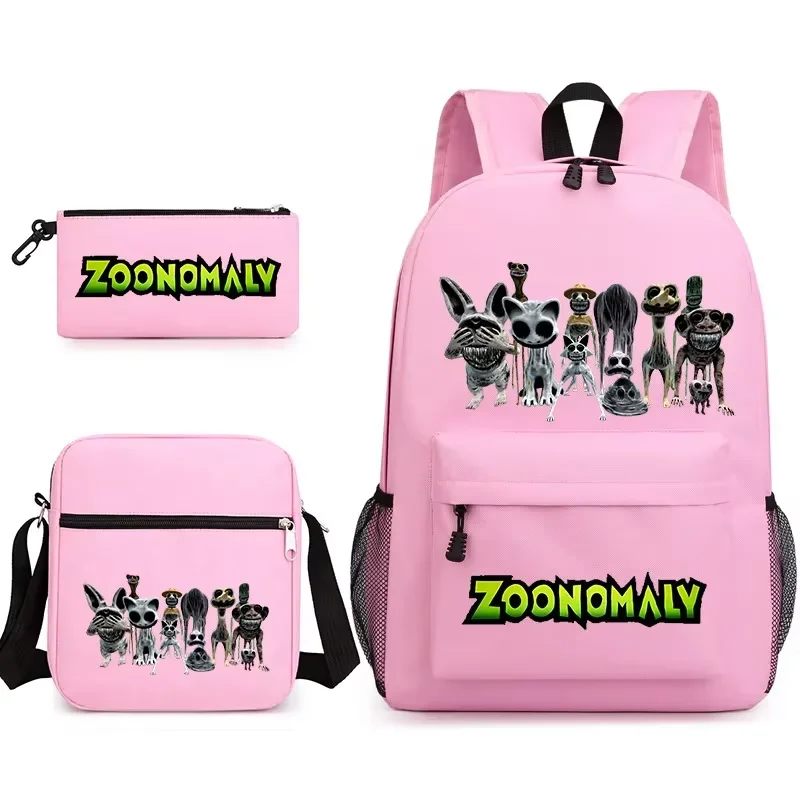 Monster Cowboy Character Print 3 In 1 Backpack Set School Bag Kit For Boys Girls Teens Large Capacity Student Travel Rucksack