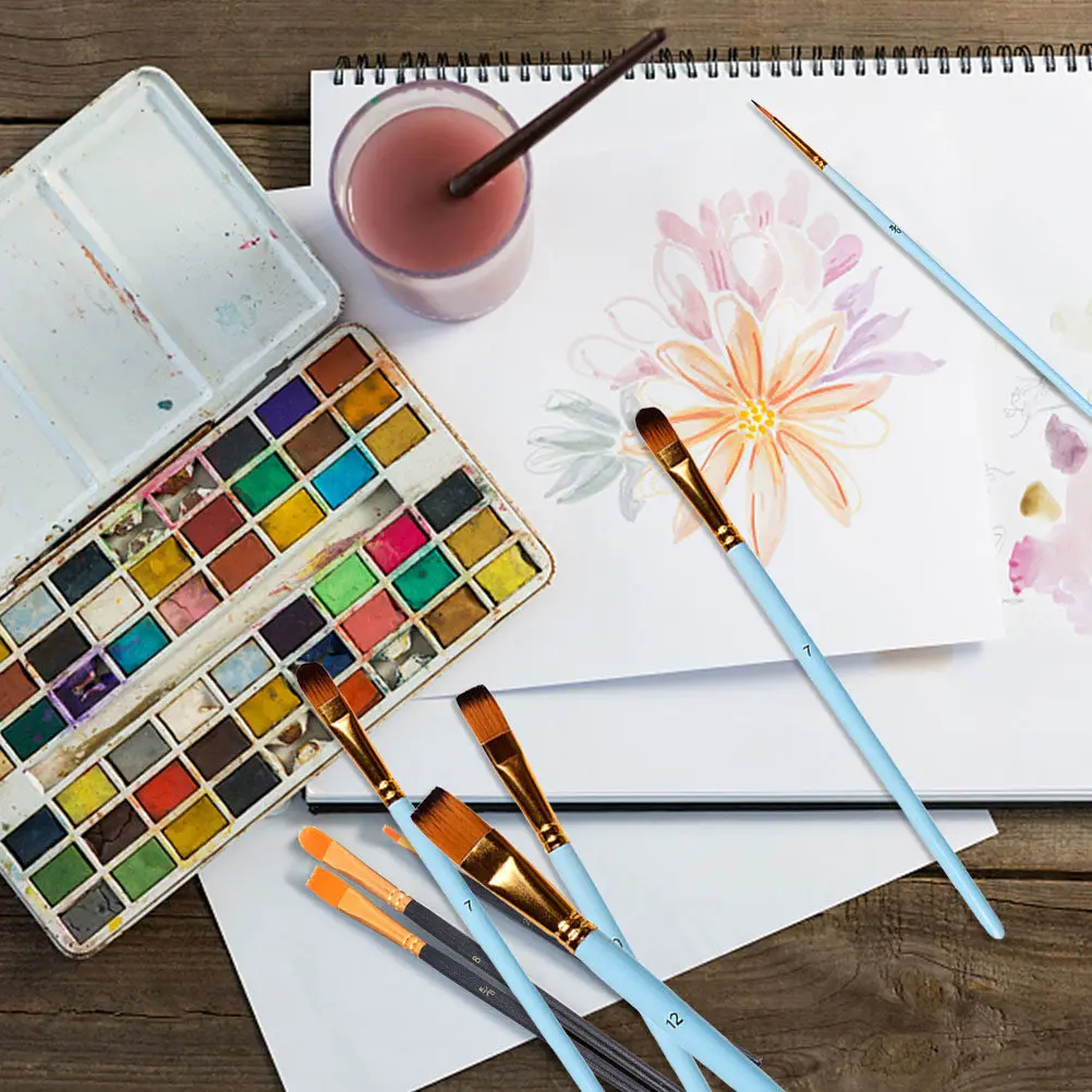 

10Pcs Two-Color Nylon Artist Paint Brushes Set Various Sizes for Oil Acrylic Watercolor Gouache Painting Professional