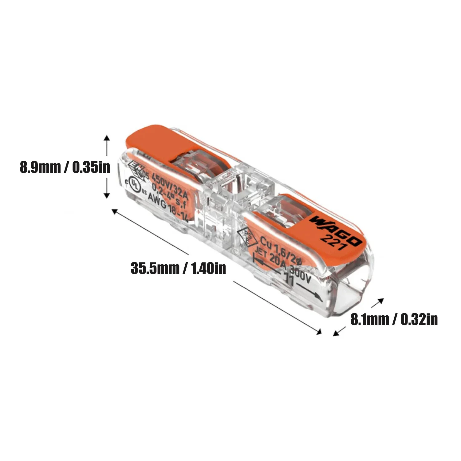 Wago 221-2411 موصل سلك ربط محطة الأسلاك المضمنة مع صواميل رافعة للاتصالات الكهربائية