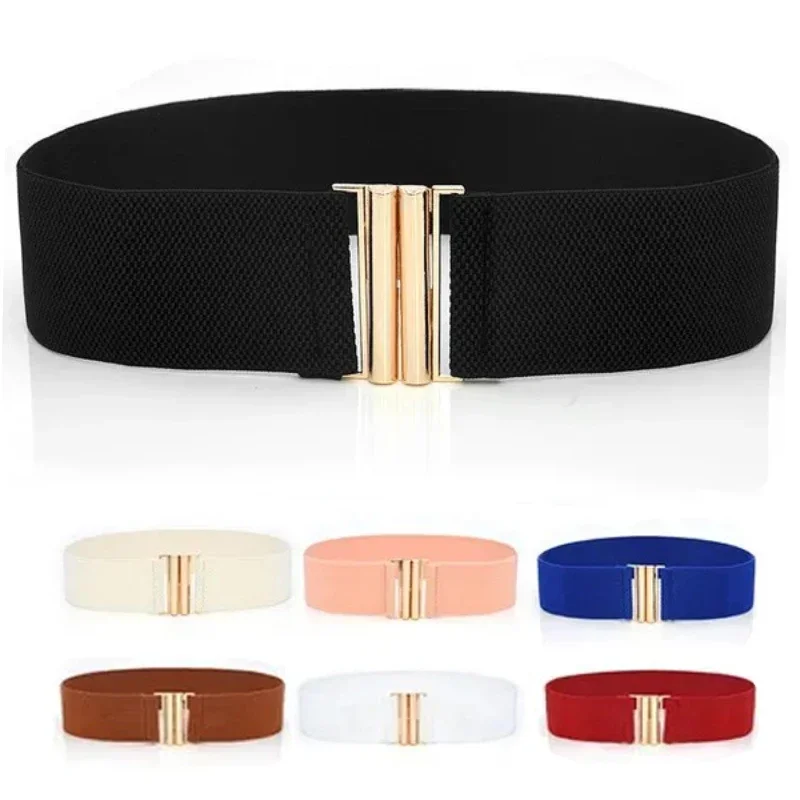 

Fashion Women's Ladies Gold Buckle Wide Stretch Elastic Corset Waist Belt Waistband Dress Decoration Belt