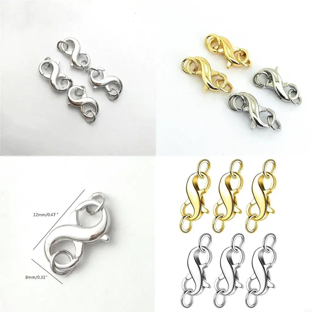 91AF Lobster Clasp Double Opening for DIY Jewelry Connector Repair Silver Gold 3pack