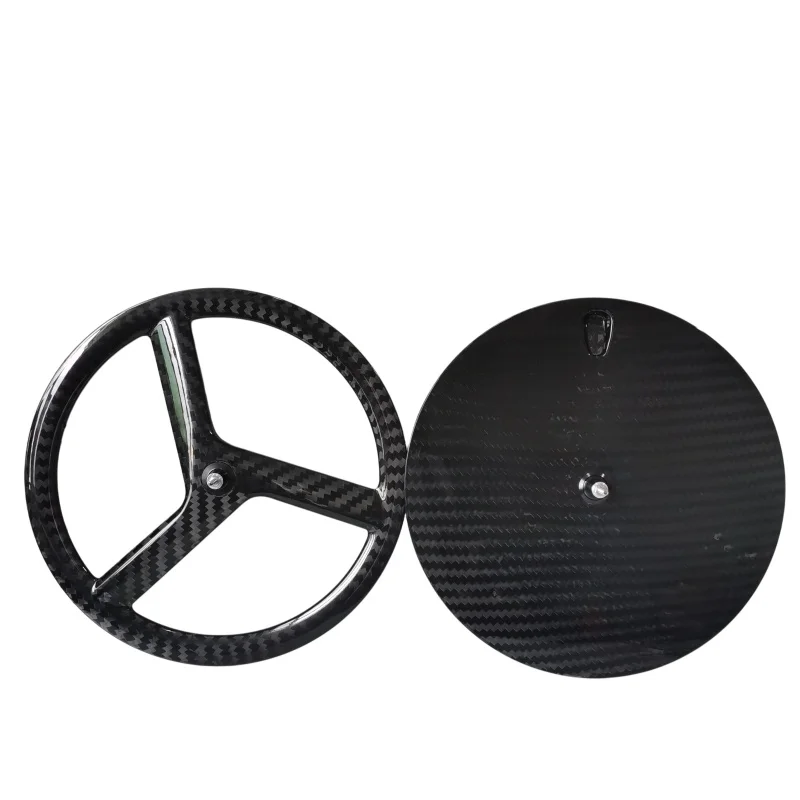 

QORA 700C Full Carbon Wheelset Front 50mm Depth 3-Spoke Track Rim Rear Disc Wheels 23mm Width Track Bicycle Clincher/Tubular