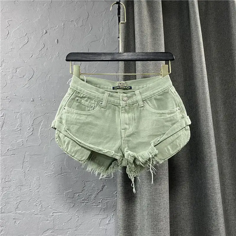 Shorts jeans lavados, borlas A-Line, Y2k, meninas picantes, Casacos, Rosa, Rua, Novo estilo, Verão, 2024