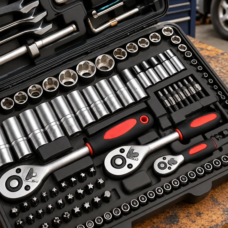 46-Piece Socket Set with Ratchet, Extensions, and Durable Carry Case Crafted from Chrome Vanadium Steel for Car and Home Repairs