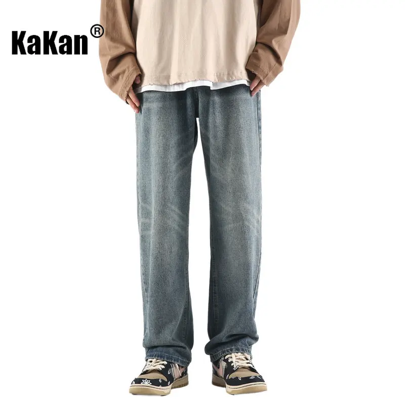 Kakan - Spring/Summer New High Street Straight Tube Loose Draping Jeans Men's Wear, Youth Washed Long Jeans K024-LQH106