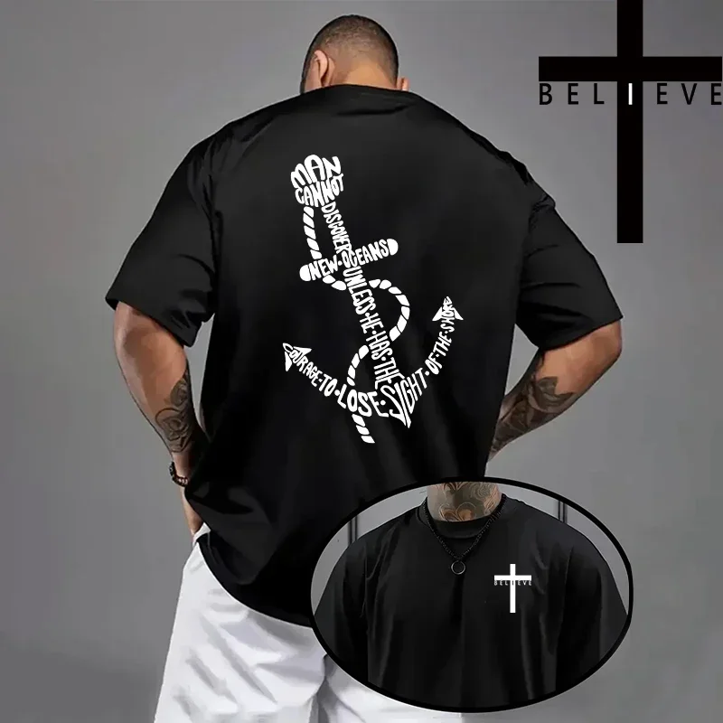Herren-T-Shirt mit christlichem Jesus-Kreuz-Design, hochwertige Baumwolle, kurzärmelig, Frühling/Sommer, lässiges Mode-Oberteil, einfarbig. – Detail 6
