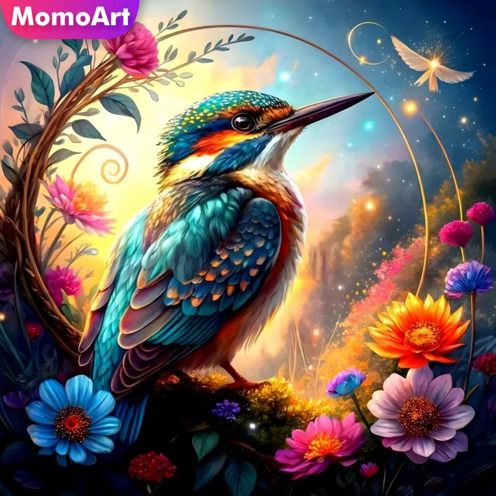 Momoart Vollquadratisches und Rundes Diamant-Mosaik Vogel Tier Neuerscheinung DIY Diamantmalerei Blumen Kreuzstich Stickerei Handarbeit