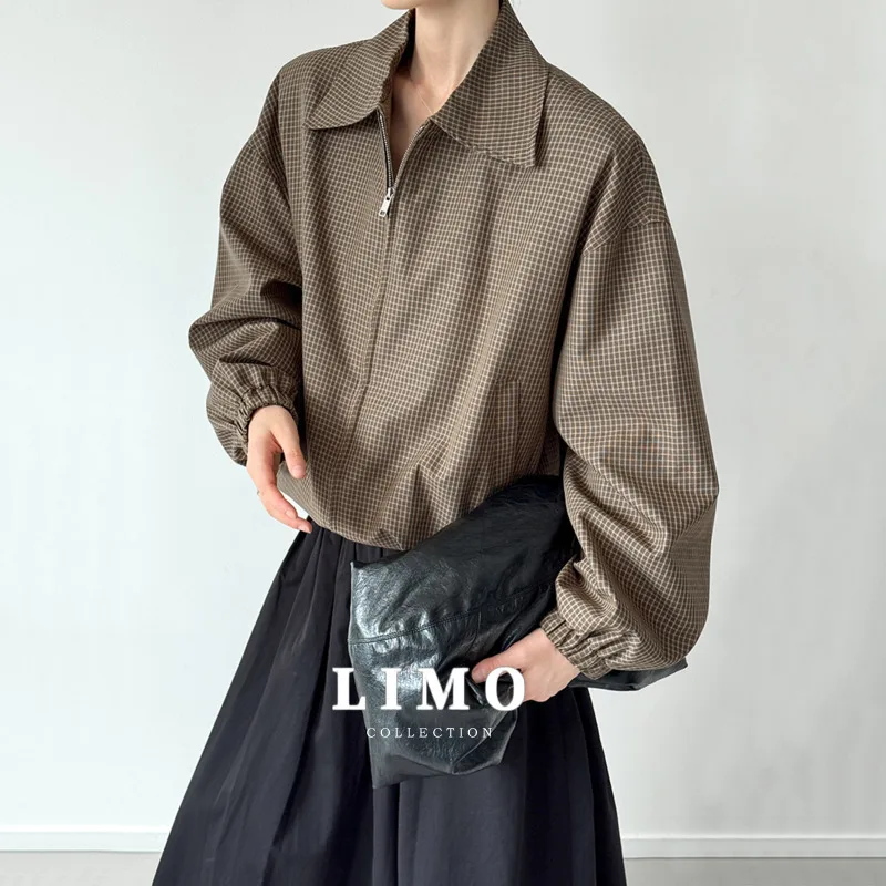 

LIMO 2025 Autumn Winter Vintage Houndstooth Short Jacket for Women Retro Plaid Blazer Coat Polyester Cotton Blend