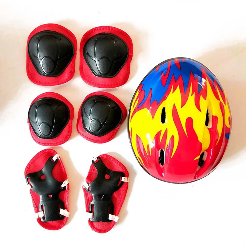 7Pcs Bicycle Helmet Set Cycling Protective Gear Skiing Skating Knee Wrist Guard Sports Roller Kids Skateboarding Elbow Pads